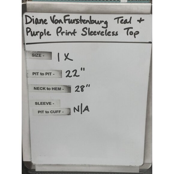 Diane Von Furstenberg DVF Teal/Purple Print Sleeveless Top Size 1X 100% Viscose - Picture 9 of 9